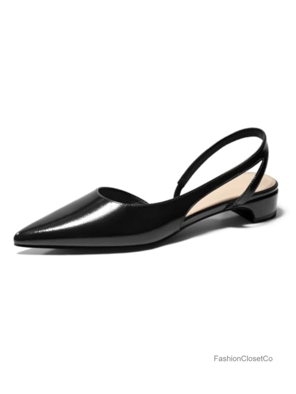 Womens Slingback Chunky Low Heels Dress Shoes Closed Pointed Toe Pumps D'Orsay